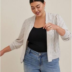 Torrid Eyelet Stone Bomber Jacket